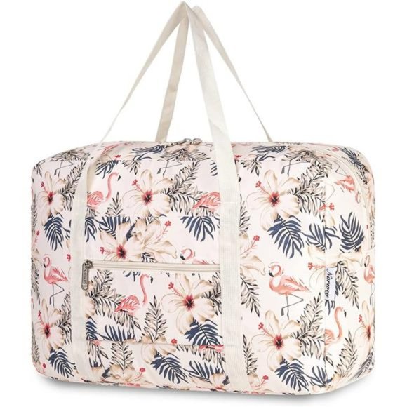 Handbags - FOLDABLE Travel Duffel Bag 2112 Beige Flamingo-1 (No Shoulder Strap)